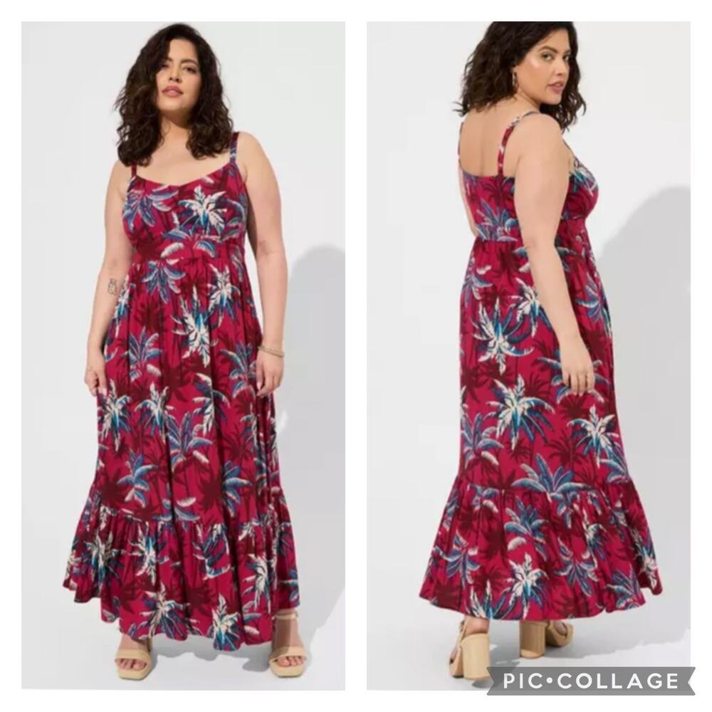 Torrid Tropical Tiered Maxi Dress Red Blue Plus Size 3X